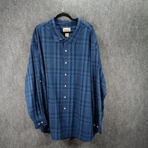 True Nation Shirt Mens 5XL Blue Plaid Cotton Roll Tab Sleeve Pleated Button Up